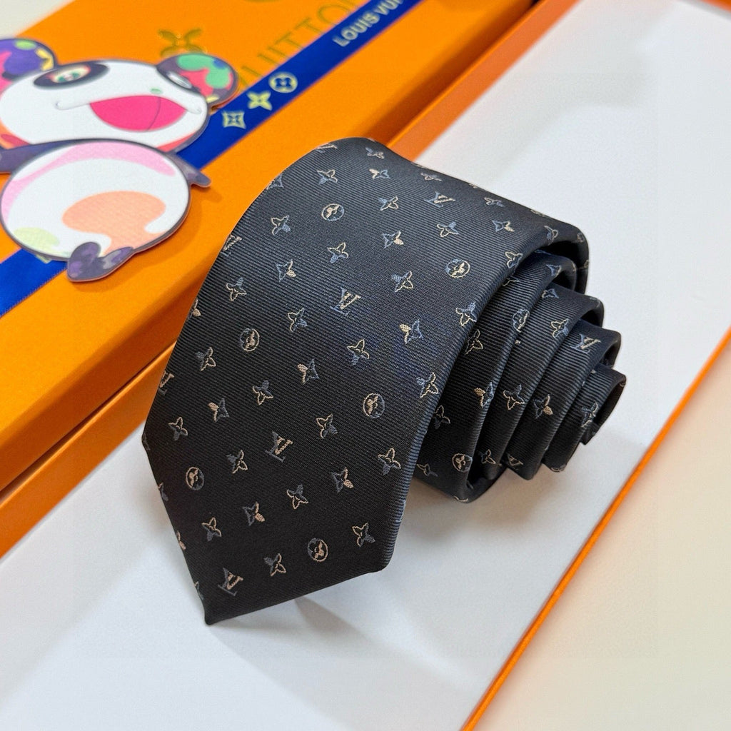 Louis Vuitton Style Men's Monogram Micro Pattern Silk Tie