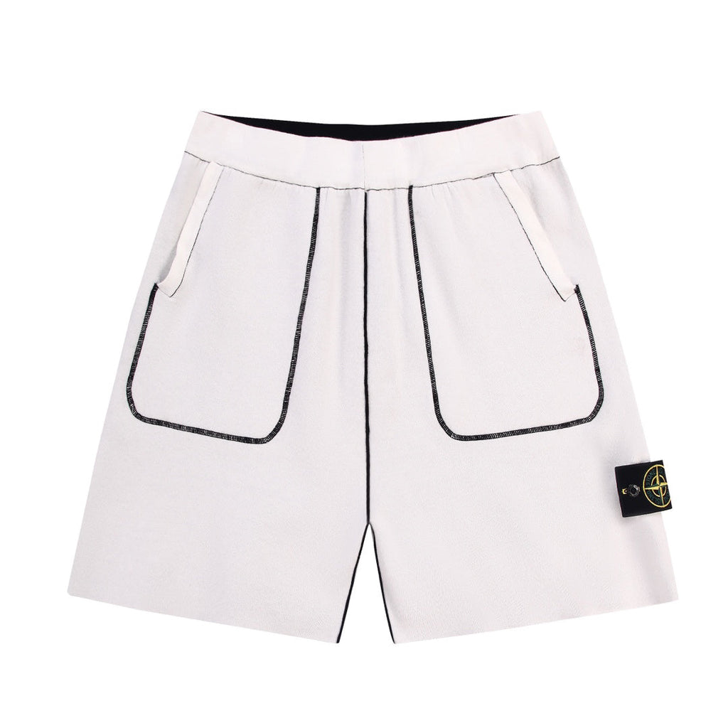 Stone Island Technical Fabric Shorts with Bilateral Front Patch Pockets Contrast Topstitching and Compass Badge