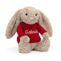 Bashful Beige Bunny with Personalized Red Jumper