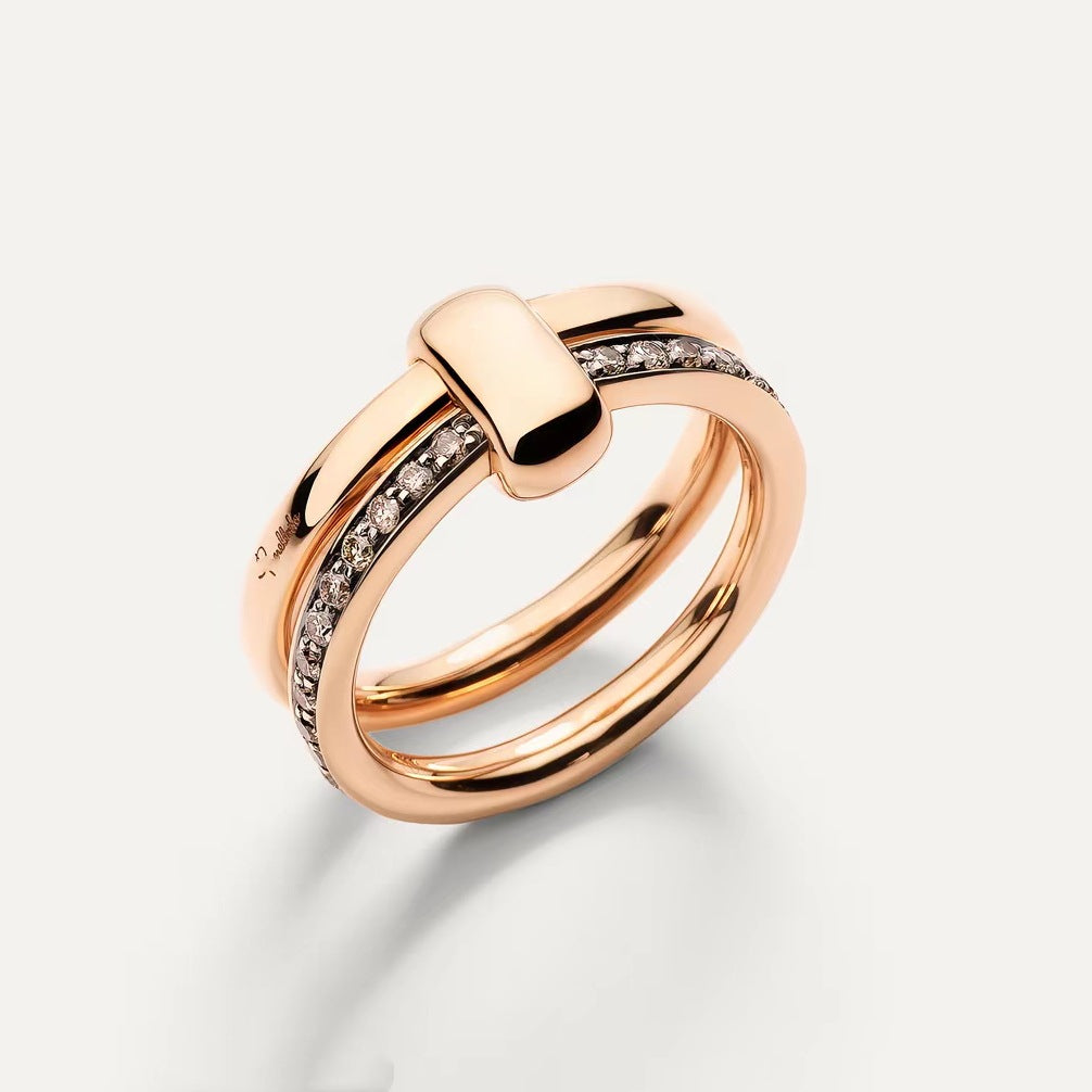 Pomellato Style Pillow Cubic Zirconia 18K Gold-Plated Ring