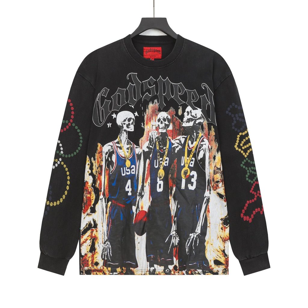 Godspeed Skeleton Basketball Graphic Long-Sleeve T-Shirt