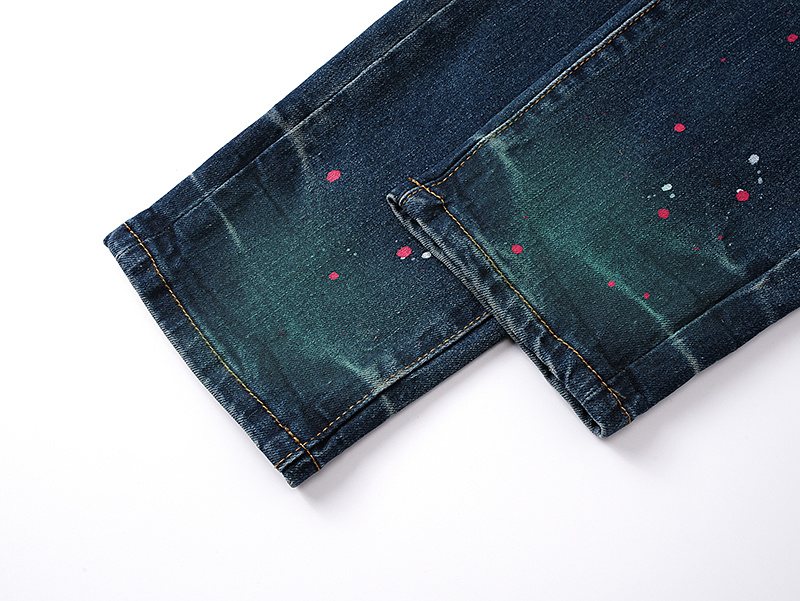 Purple Brand Dark Blue Distressed Paint Splatter Jeans