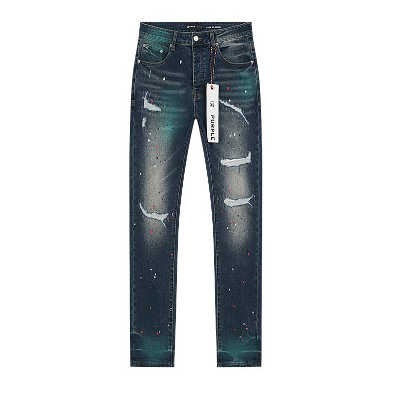 Purple Brand Dark Blue Distressed Paint Splatter Jeans