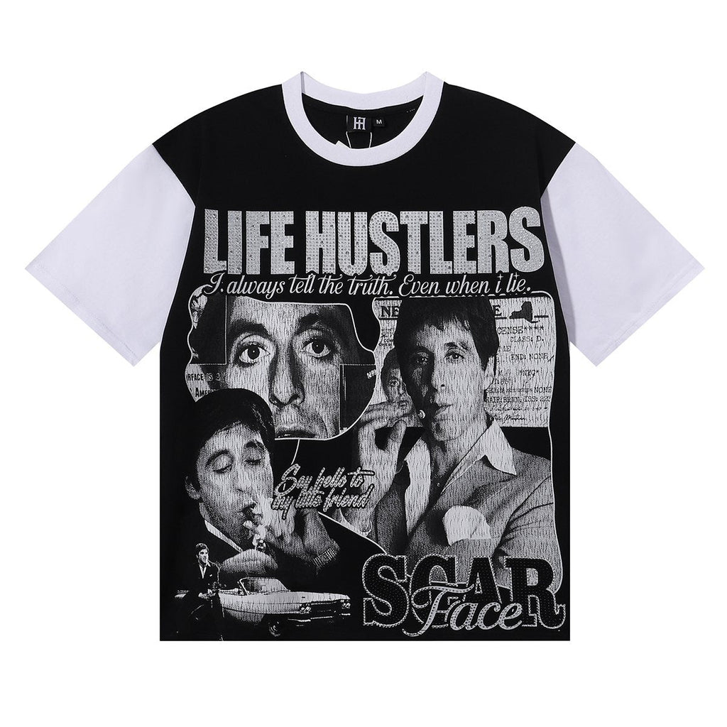 Life Hustlere Scarface Portrait Graphic Color-Block T-Shirt