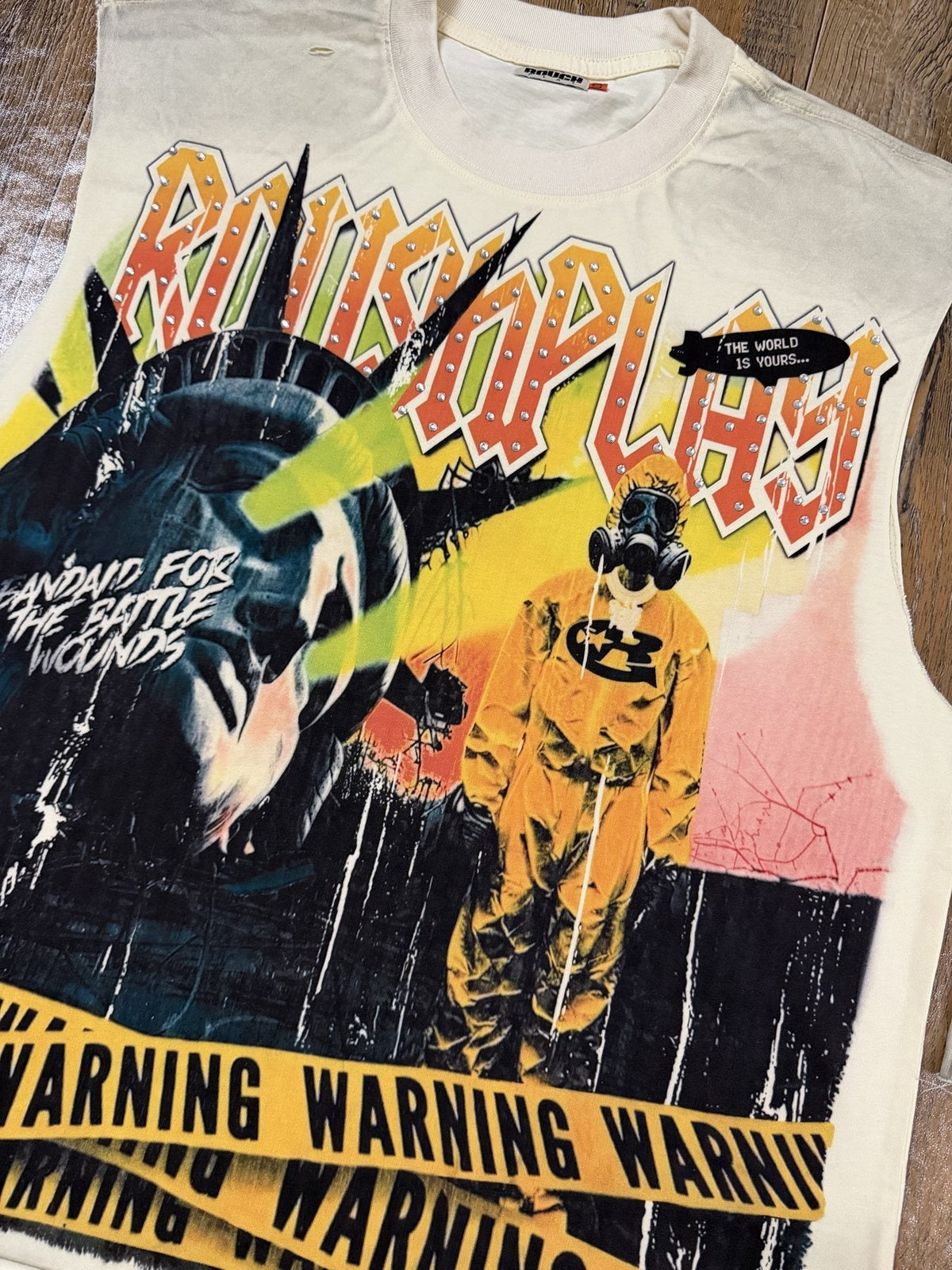 Rough Play Warning Globe Graphic Sleeveless T-Shirt