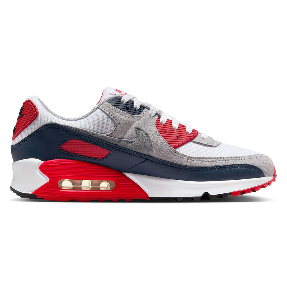 Men's Nike Air Max 90 White/Cool Grey-University Red (DM0029 117)