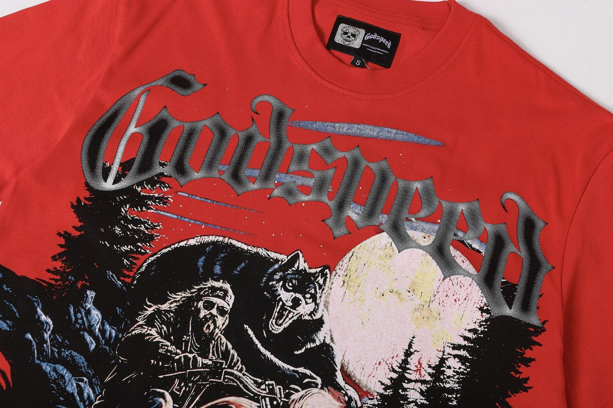 Godspeed Motorcycle Wolf Moon Graphic T-Shirt
