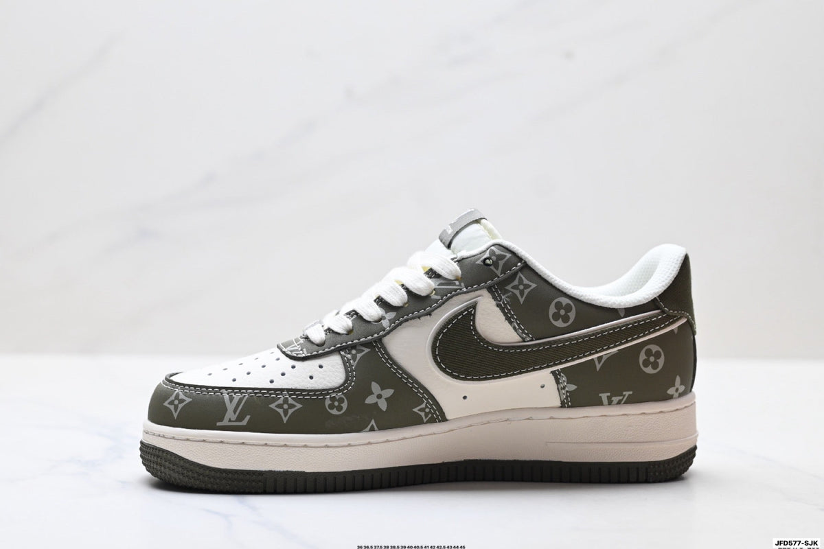 Nike Air Force 1 Low Black Gray Monogram Print Unisex Sneakers Style 11