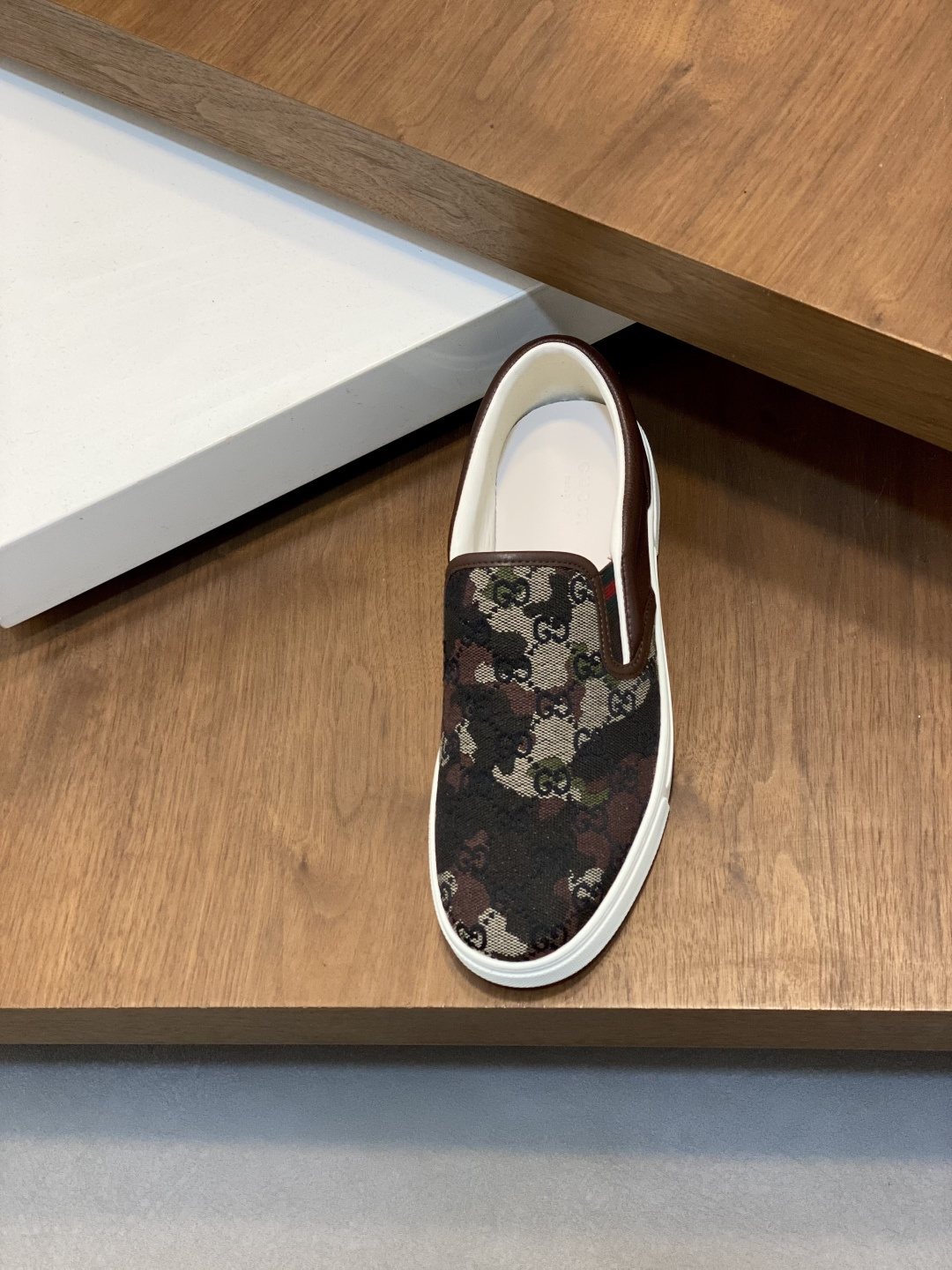 Gucci Dark Brown Patterned Slip-On Sneakers