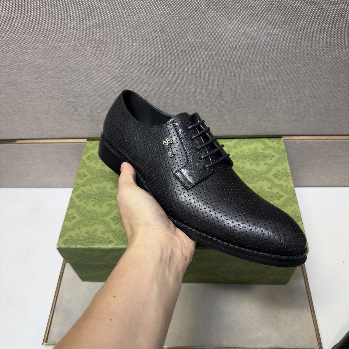 Gucci Men's Black Perforated Lace-Up Shoes