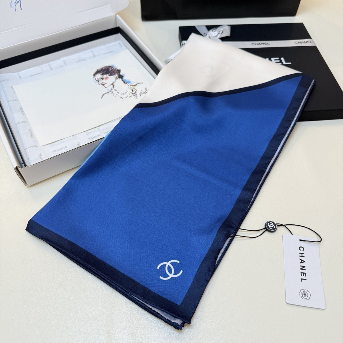 Chanel Blue Color-Block Square Scarf