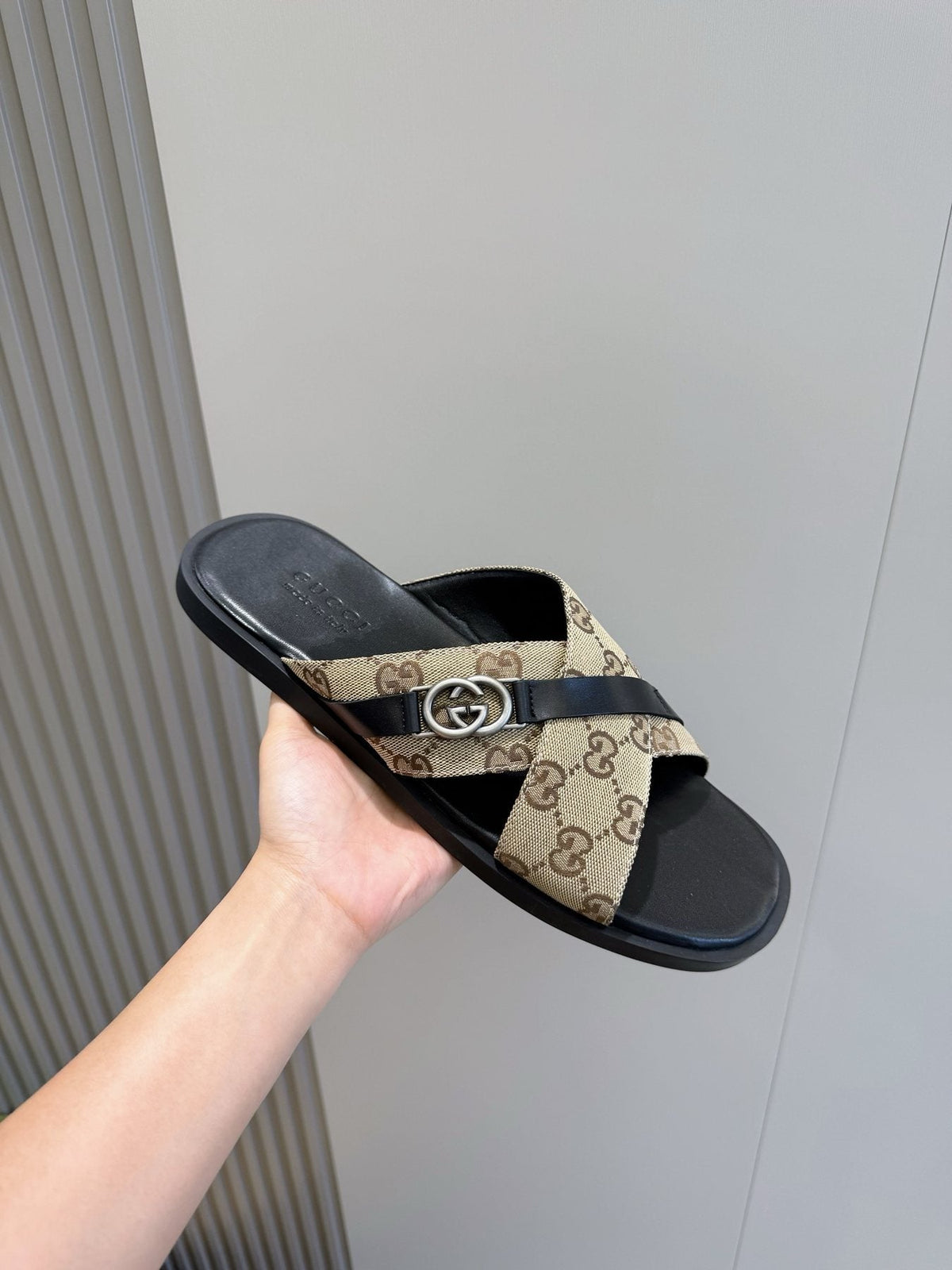 Gucci Crossed Strap Slide Sandals