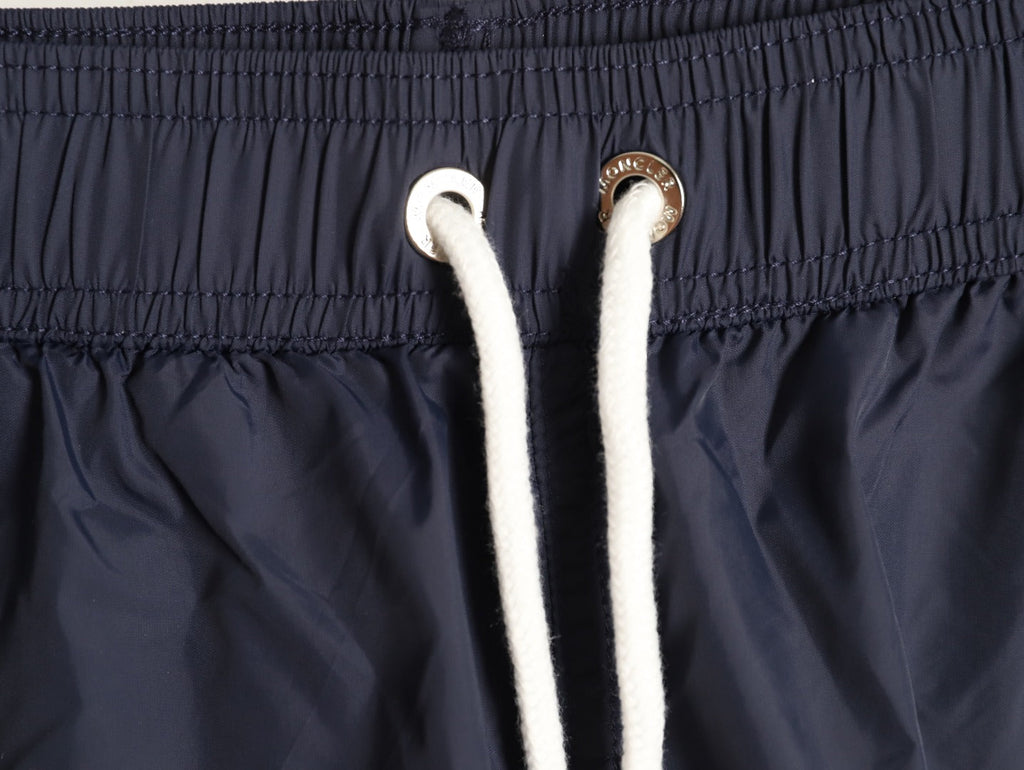 Moncler White-Emblem Drawstring Shorts - Dark Navy
