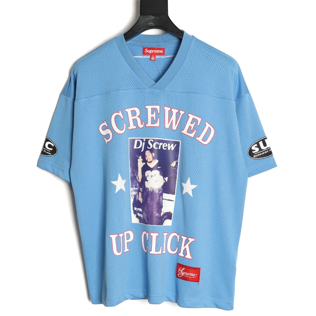 Supreme DJ Screw Graphic V-Neck Football-Style Jersey - Light Blue